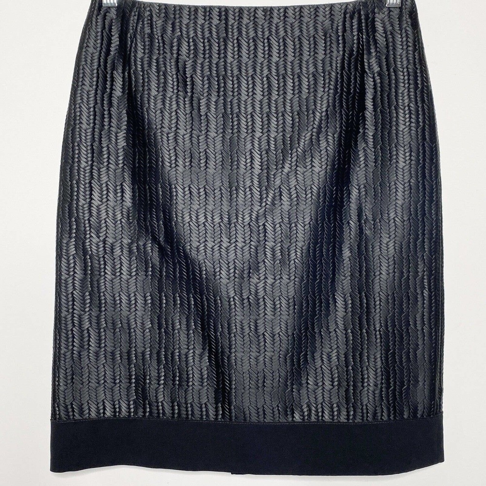 Lafayette 148 Braided Pencil Skirt Size 8 Black Ponte Detail Knee Length